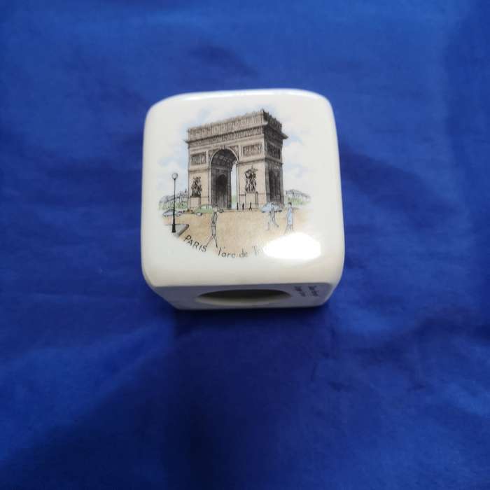 Vintage Limoges Porcelain Block Cube Ashtray France Souvenir