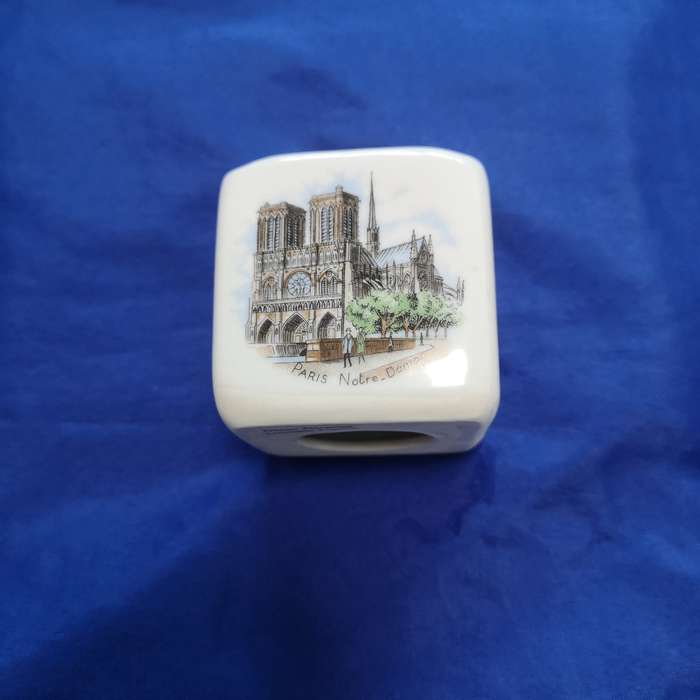 Vintage Limoges Porcelain Block Cube Ashtray France Souvenir