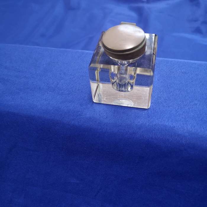 Hallmarked Sterling Silver & Glass Inkwell Birmingham 1900s