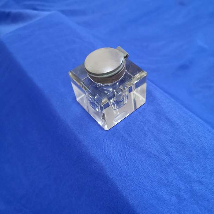 Hallmarked Sterling Silver & Glass Inkwell Birmingham 1900s