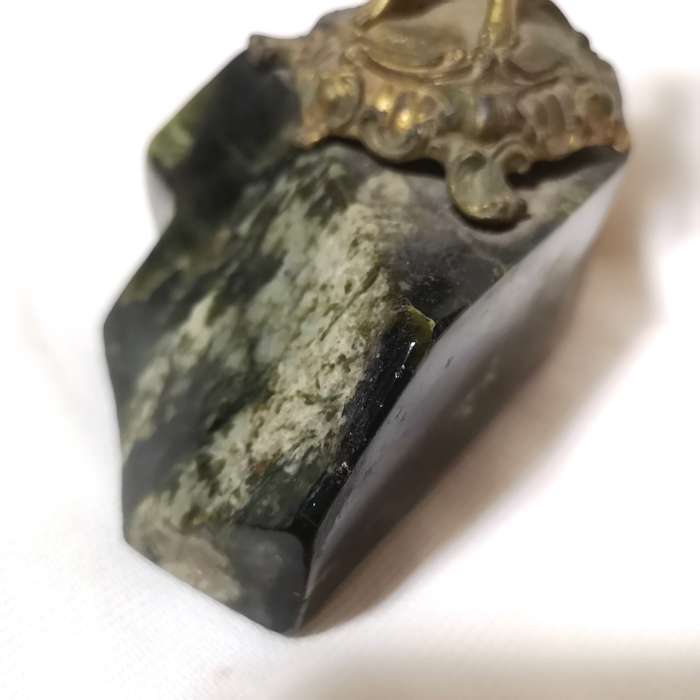 Antique Metal Candle Holder Boy on Polished Green Marble Rock- See Hallmark