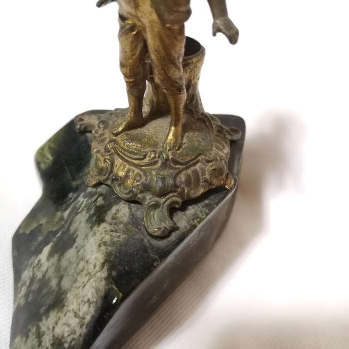 Antique Metal Candle Holder Boy on Polished Green Marble Rock- See Hallmark