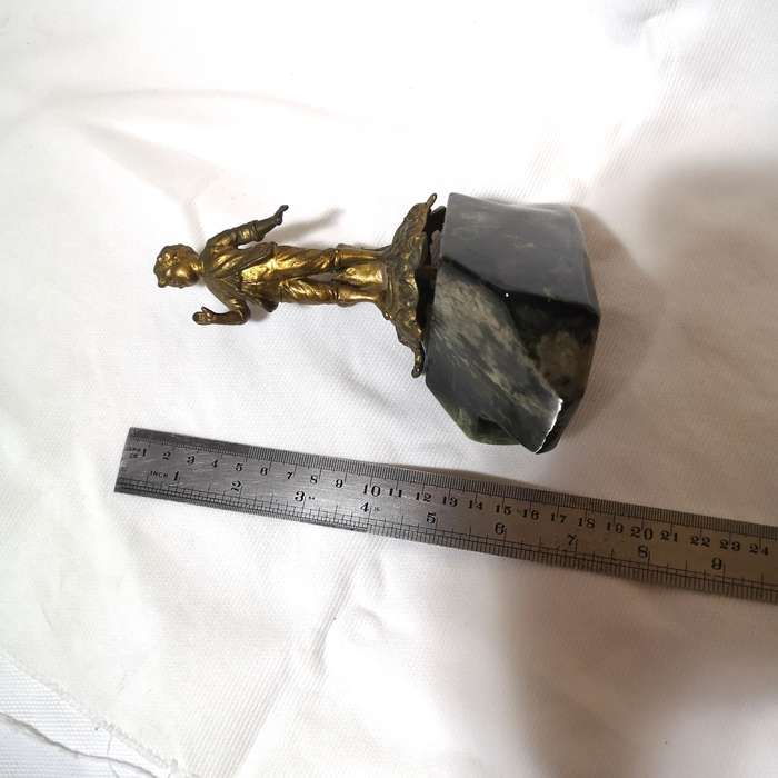 Antique Metal Candle Holder Boy on Polished Green Marble Rock- See Hallmark