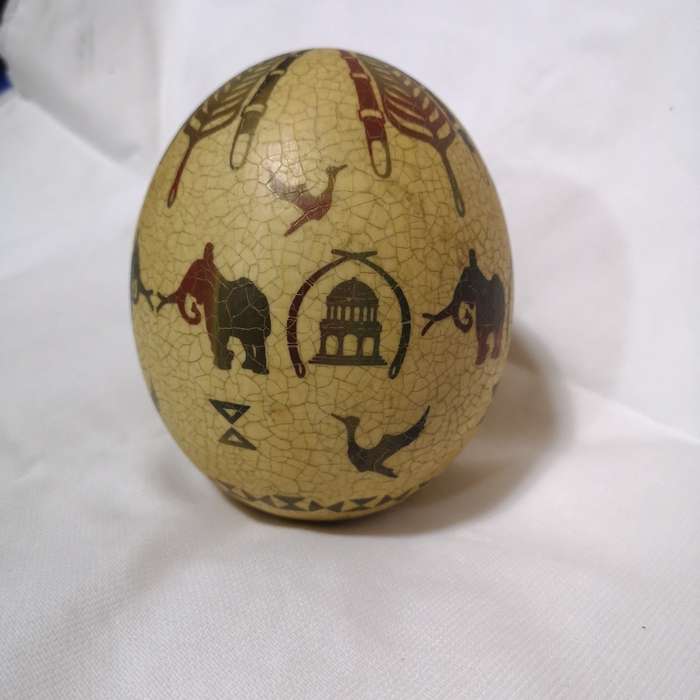 Ostrich Egg Artwork Hand Art by Carol. Vintage