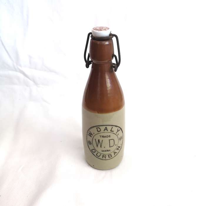 W. Daly, Durban ceramic ginger beer bottle with lid- Antique