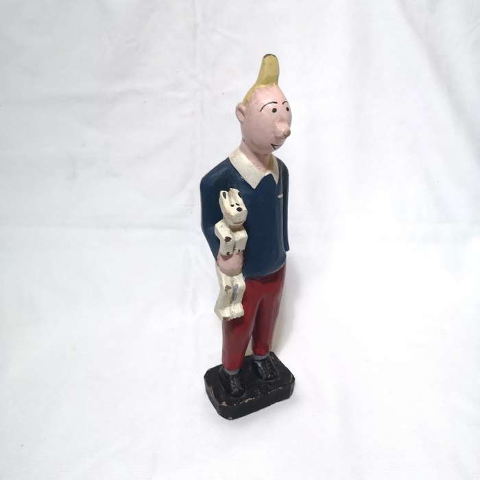 African Tintin sculpture Milu the dog in wood hand painted - Vintage - Ivory Coast