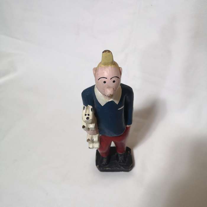 African Tintin sculpture Milu the dog in wood hand painted - Vintage - Ivory Coast