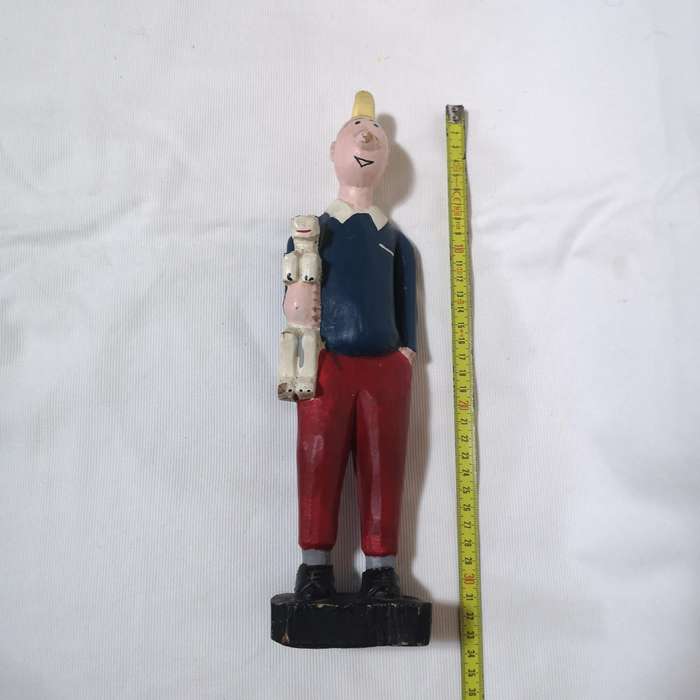 African Tintin sculpture Milu the dog in wood hand painted - Vintage - Ivory Coast