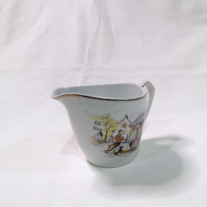 VINTAGE 1950'S MEAKIN PARIS French Poodle Cafe. Jug Glo White Ironstone