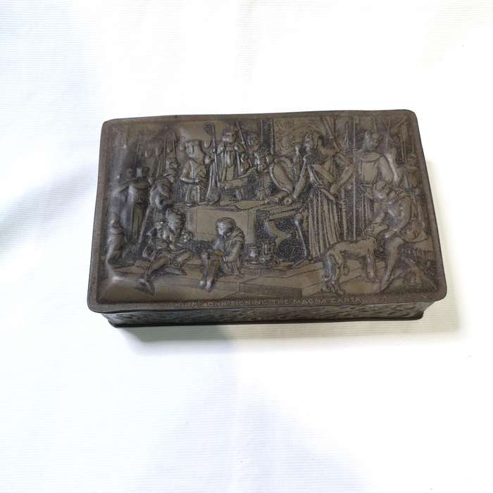 Vintage Embossed Metal "JOHN MACKINTOSHS TOFFEE TIN HALIFAX ENGLAND"