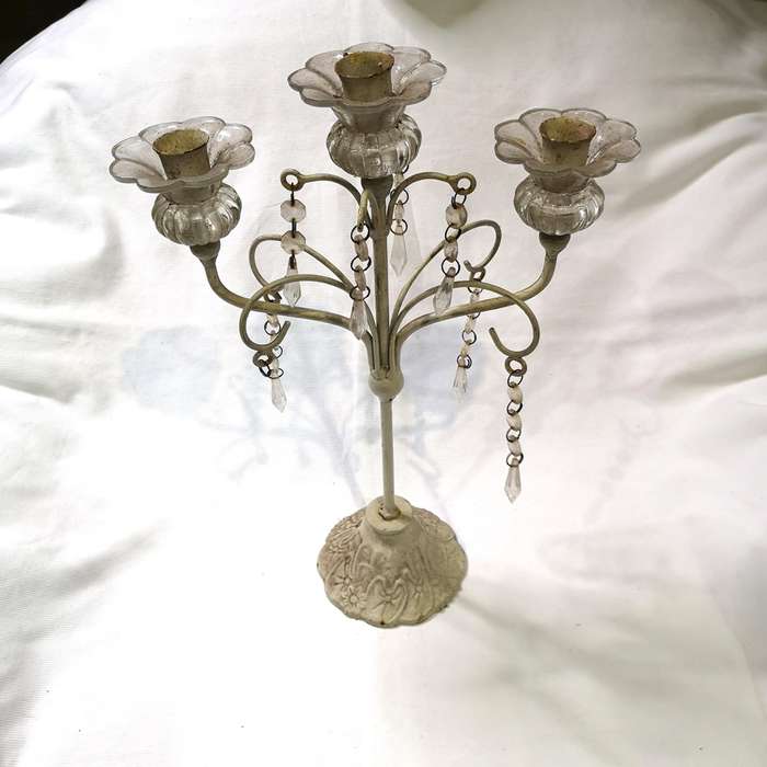 Vintage Cast Iron & Glass Candlebra Stick Holder