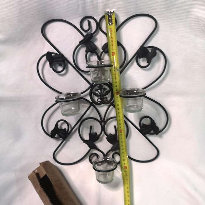 Curved Sconce Wrought Iron Wall Mount Votive Candle Holder 4 Light Cross- Vintage