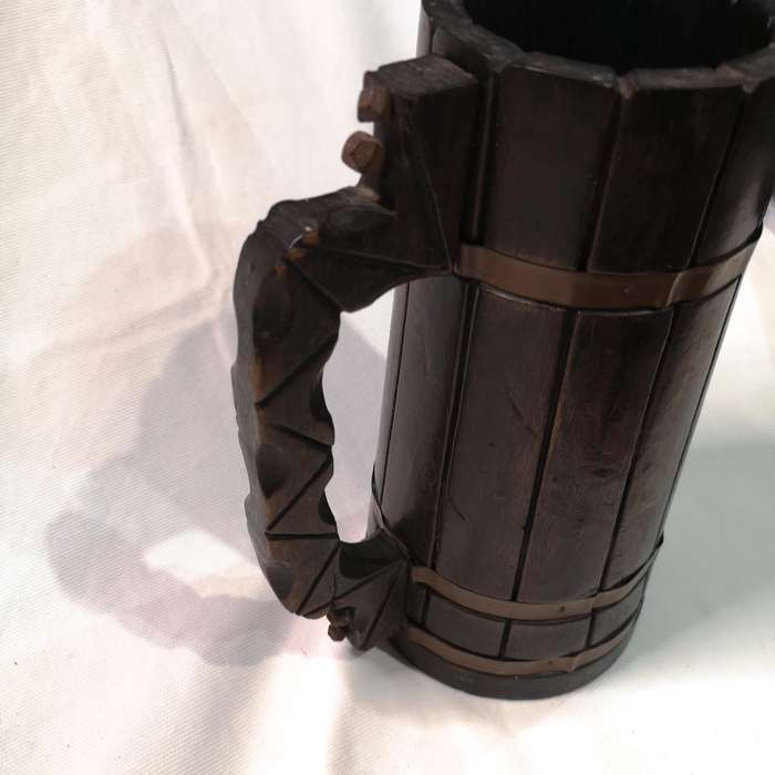 Vintage Spanish Wood & Copper Large Handcrafted Stein