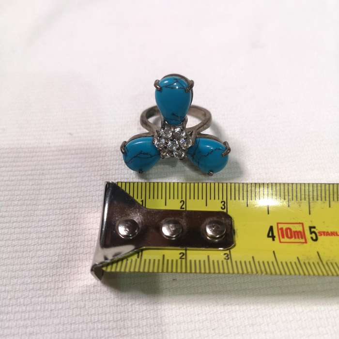 Vintage Turquoise Ring with Centre cluster Zirconia- Sterling Silver 925