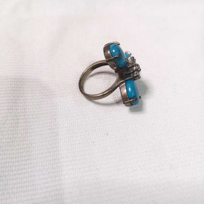 Vintage Turquoise Ring with Centre cluster Zirconia- Sterling Silver 925