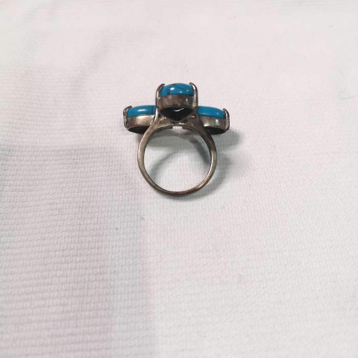 Vintage Turquoise Ring with Centre cluster Zirconia- Sterling Silver 925