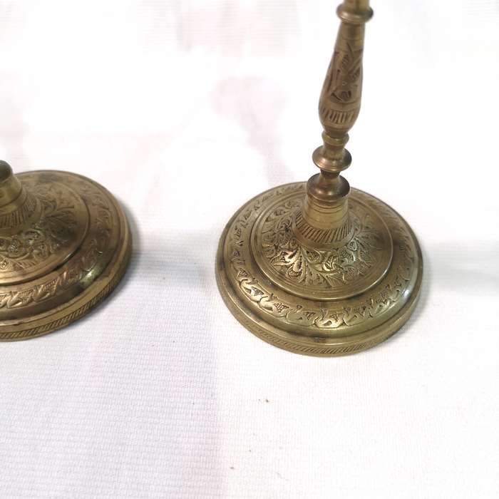 Antique Indian Brass Candlestick Pair