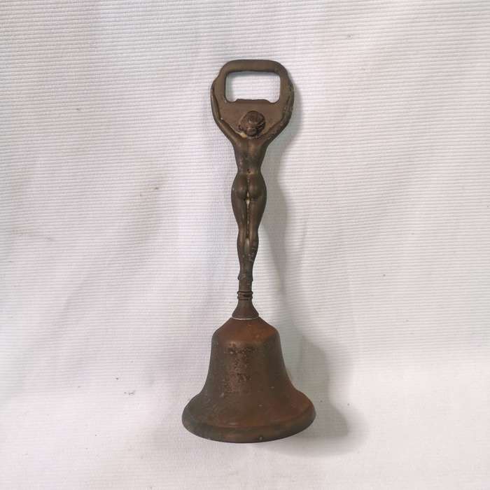 Vintage Brass Figural Nude Bottle Opener + Bell (England)