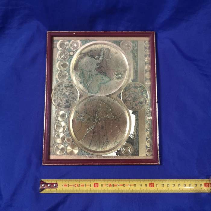 Vintage framed gold foil map of the world