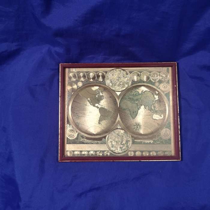 Vintage framed gold foil map of the world