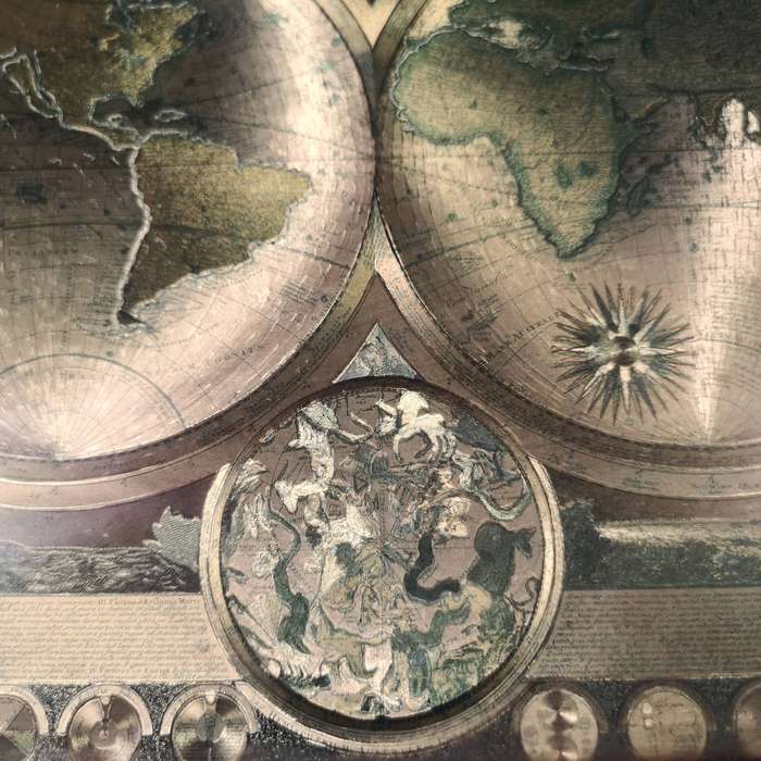Vintage framed gold foil map of the world