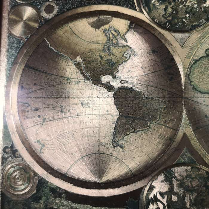 Vintage framed gold foil map of the world