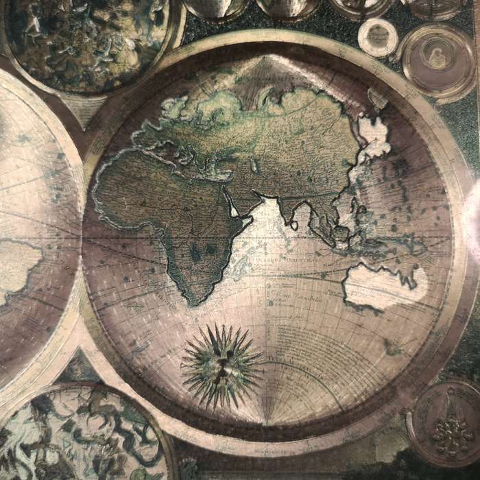 Vintage framed gold foil map of the world