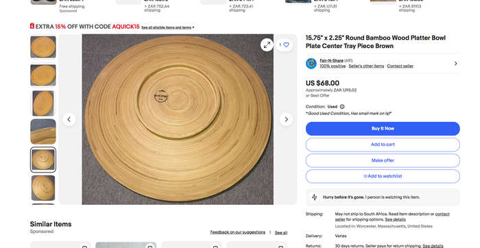 Round Bamboo Wood Platter Bowl Plate Center Tray Piece Brown- 455mm Diameter