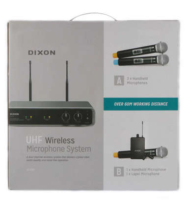 Dixon UHF Professional Wireless Handheld Microphone Set- 2 Handheld Microphone with Receiver