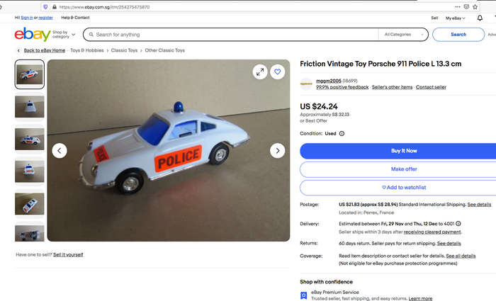 Friction Vintage Toy Porsche 911 "Ambulance" L 13.3 cm