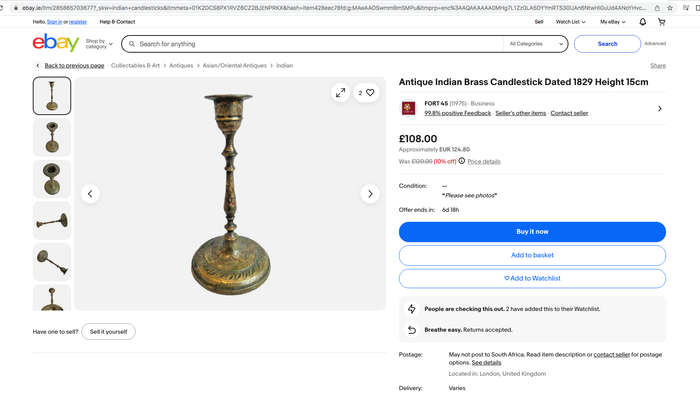 Antique Indian Brass Candlestick Pair