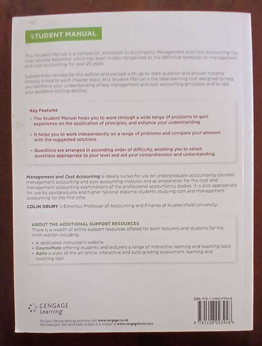 Management and Cost Accounting - 9th edition - student manual ~ COLIN DRURY