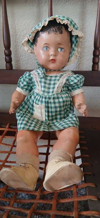 Antique 1930s Composition Doll  50cm, Sleep Eyes with Lashes, Original Outfit