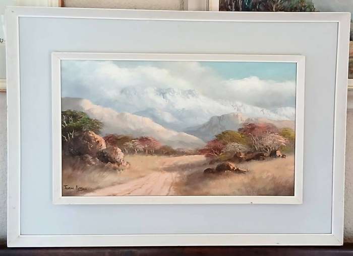 Origina oil on board frameframed scenery by Joan Evans