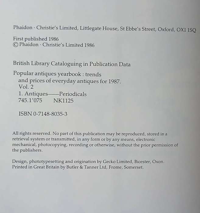 Popular Antiques Yearbook 1987 ~ Huon Mallalieu (editor)