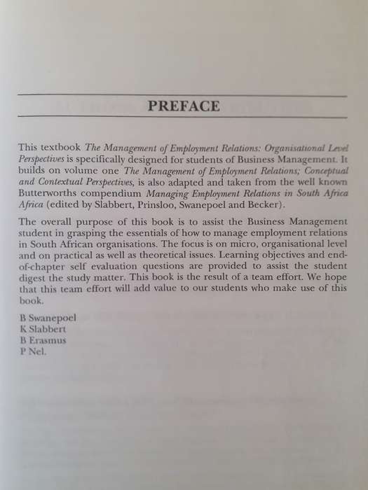 The Management of Employment Relations ~ edited by B J Swanepoel