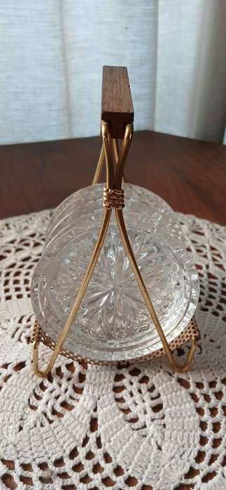 Vintage Cut Glass Coaster Set (6) with Elegant Stand