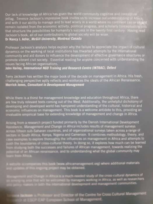 Management and Change in Africa - a Cross-Cultural Perspective ~ Terence Jackson