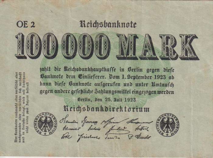 GERMANY/Reichsbanknote 100,000 MARK 1923 P91 VF