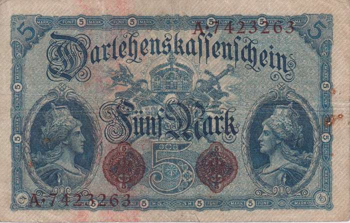 Germany 5 Mark 1914 P47b  VF