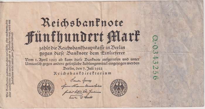 Germany, 500 Mark, Reichbanknote 1922 P74b VF