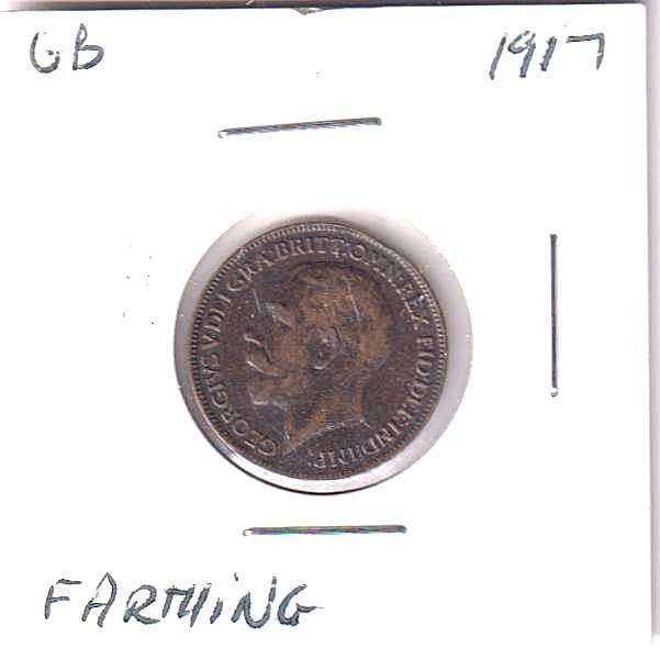 GREAT BRITAIN FARTHING  1917 IN COIN FLIP