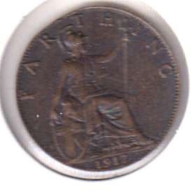 GREAT BRITAIN FARTHING  1917 IN COIN FLIP