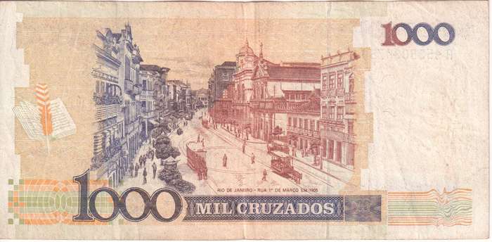 BRAZIL 1000 CRUZADOS 1988  P213B  VF