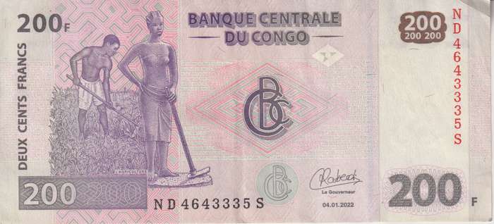 Congo Democratic Republic 200 Francs Banknote, 2022  P-99 VF