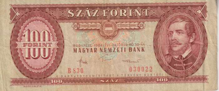 HUNGARY 100 FORINT 1989 P 171h VF (USED)