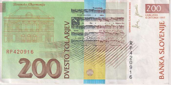 SLOVENIA 200 TOLARJEV P15b 1997 VF