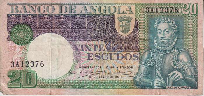 ANGOLA 20 ESCUDOS 1973 P104 VF