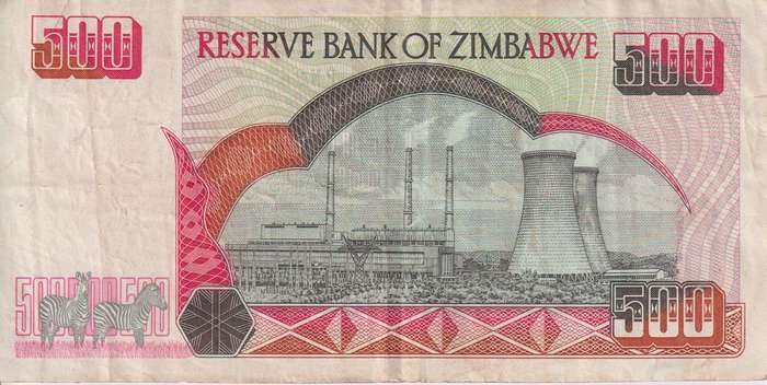 ZIMBABWE $500 - 500 DOLLAR - 2001 - ZIMBABWE BIRD WATERMARK - P10 VF