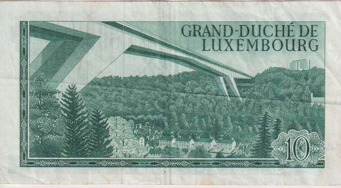 LUXEMBOURG 10 FRANCS 1967 P53  VF
